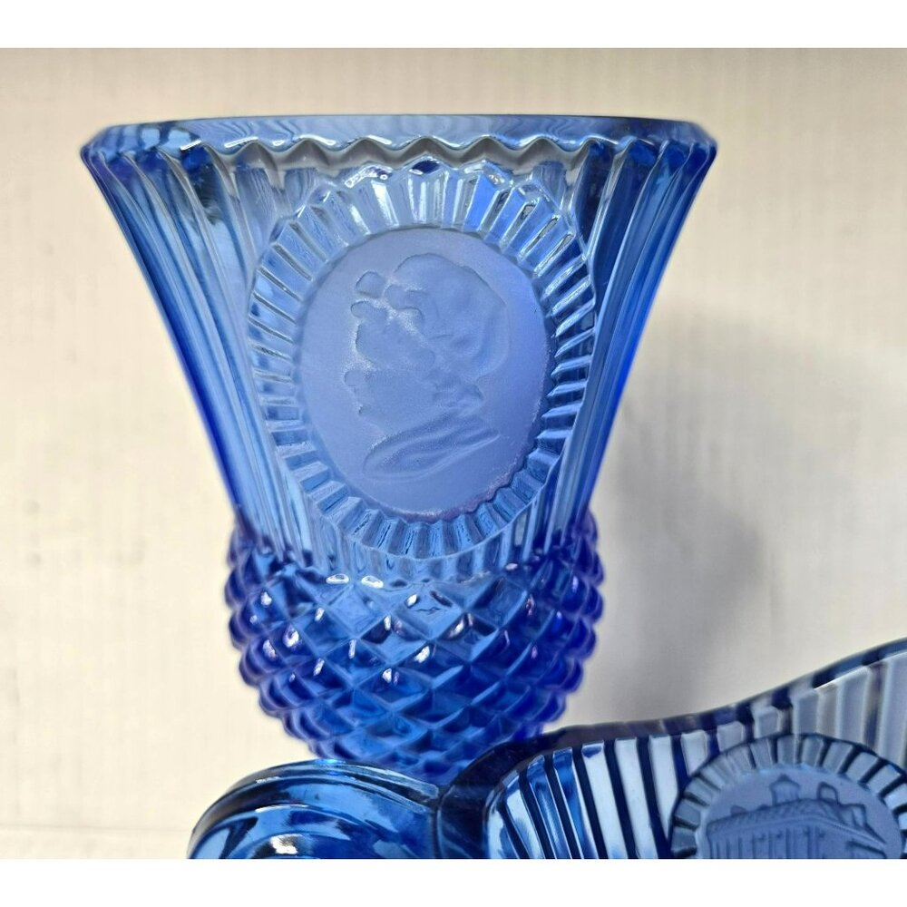 VTG 70s Blue Fostoria Avon George Martha Washington Goblets & Mt. Vernon Pitcher - Picture 7 of 9